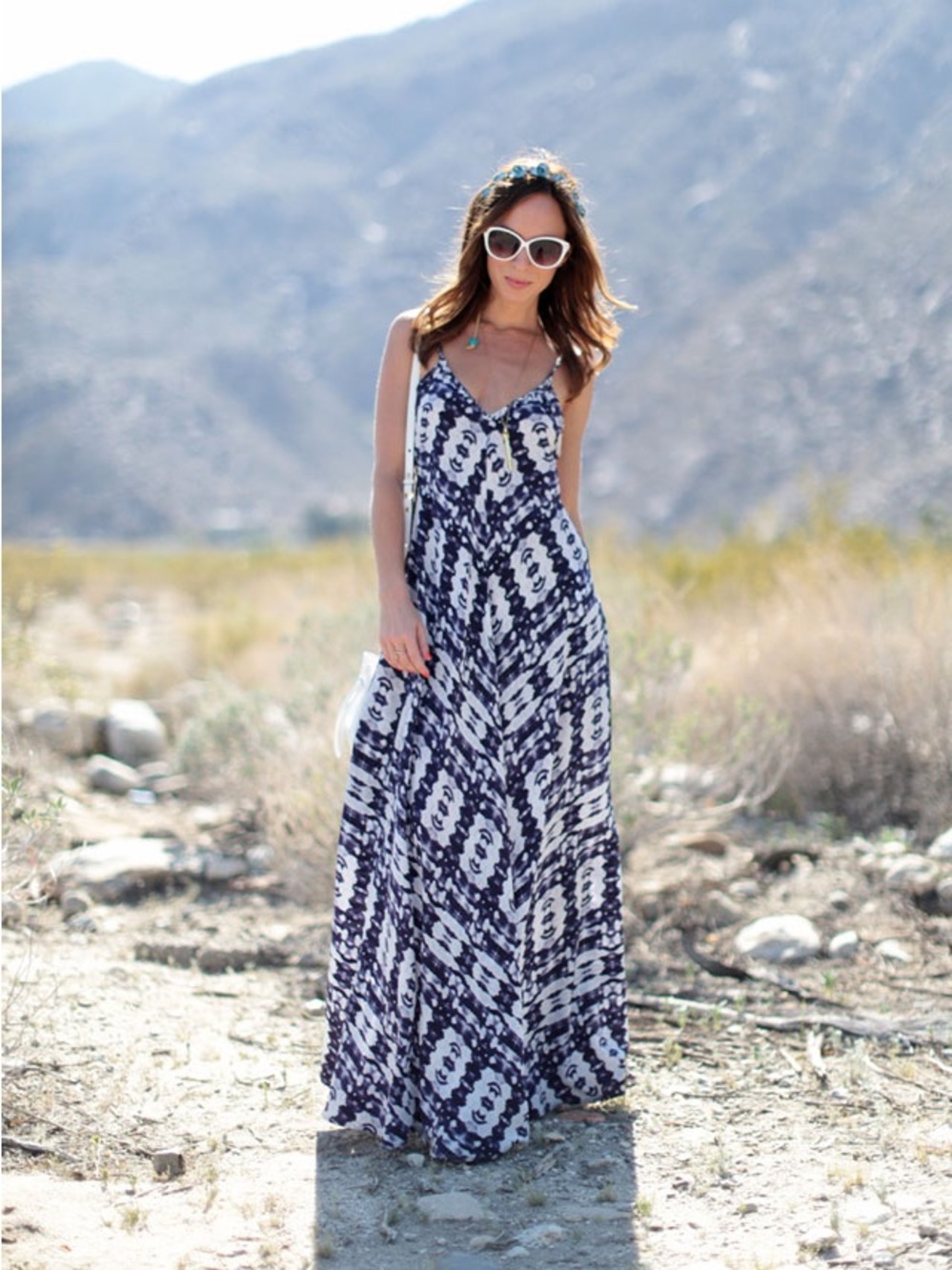 Twelfth Street by Cynthia Vincent Navy and White Printed Maxi Dress